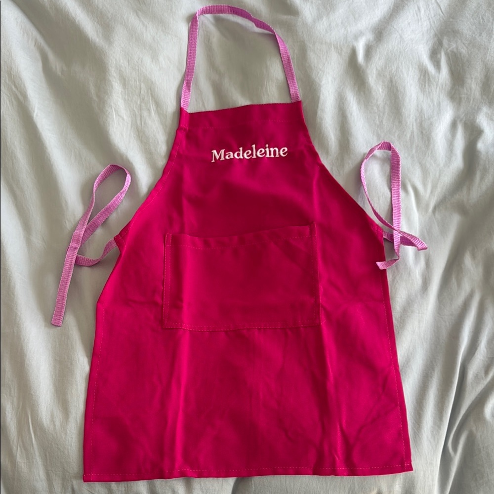 Kids Pink Apron - Custom Embroidered with “Madeleine”